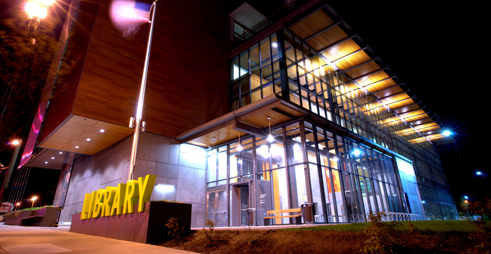 Vancouver Community Library at night